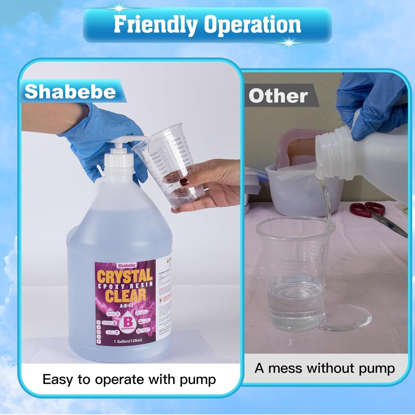 Shabebe Epoxy Resin 2 Gallon Kit, Upgraded Crystal Clear Resin Epoxy Food Safe with Pump