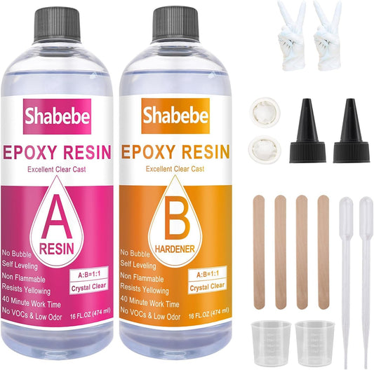 Epoxy Resin, 32OZ Epoxy Resin Crystal Clear, Not-Yellowing No-Bubble, Self Leveling Easy-Pour