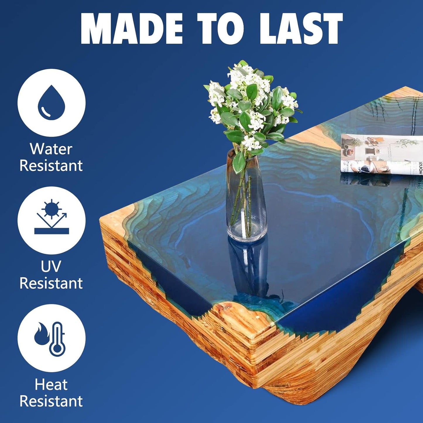 Deep Pour Epoxy Resin 1.5 Gallon, 2 to 4 Inch Depth Clear Epoxy Resin Kit with Mixer for River Table
