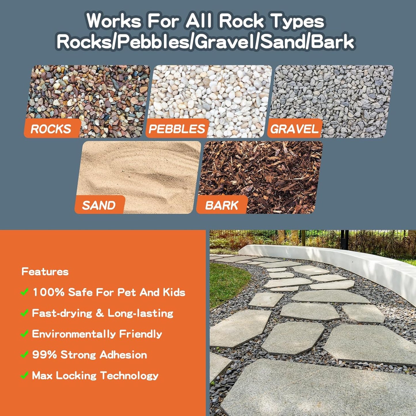 Rock Glue, 1 Gallon Mulch Glue for Landscaping, Fast-Dry Strong Pea Gravel Stabilizer Landscape