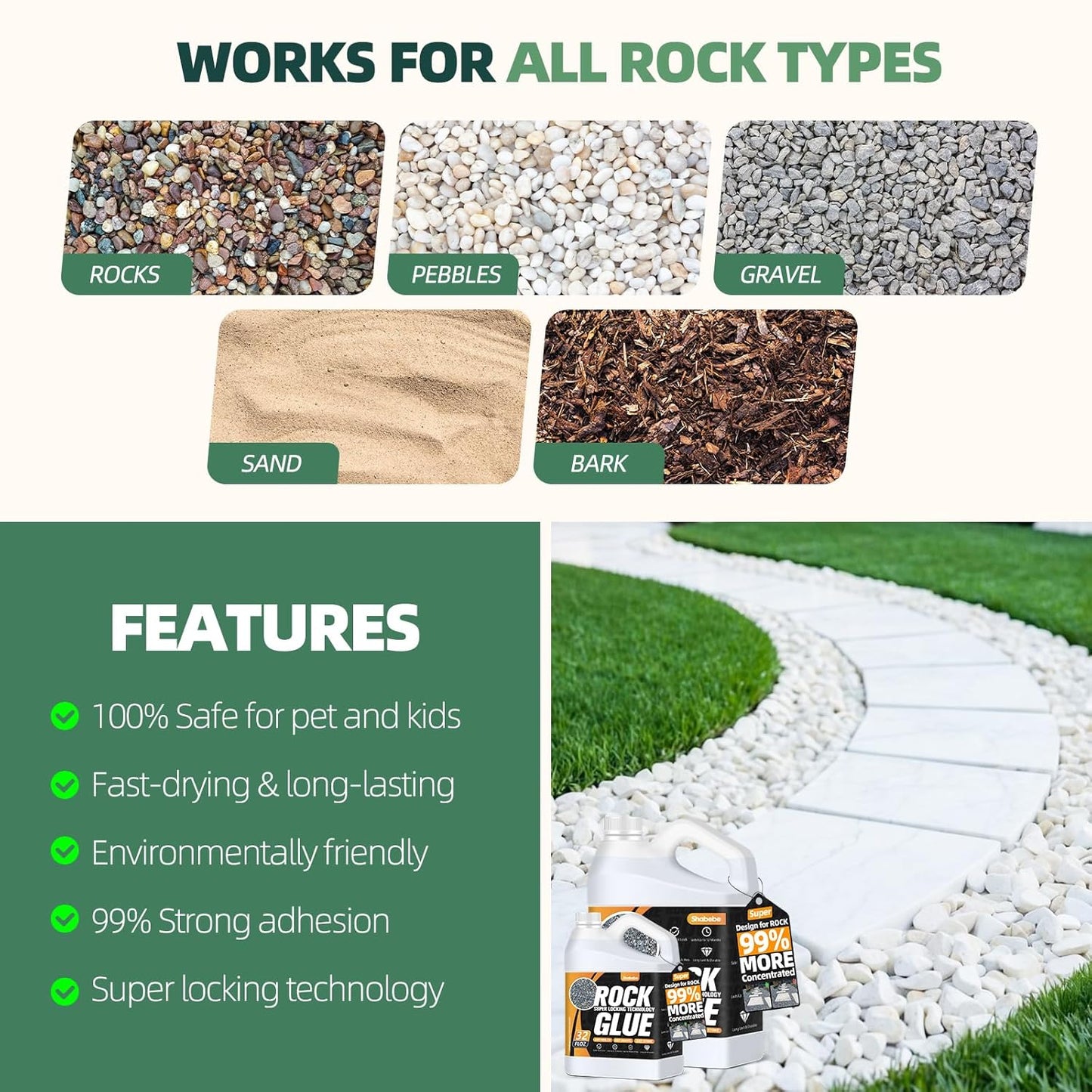 Rock Glue, Mulch Glue 1 Gallon- Fast-Drying Adhesive for Landscaping Rocks, Small Pebbles