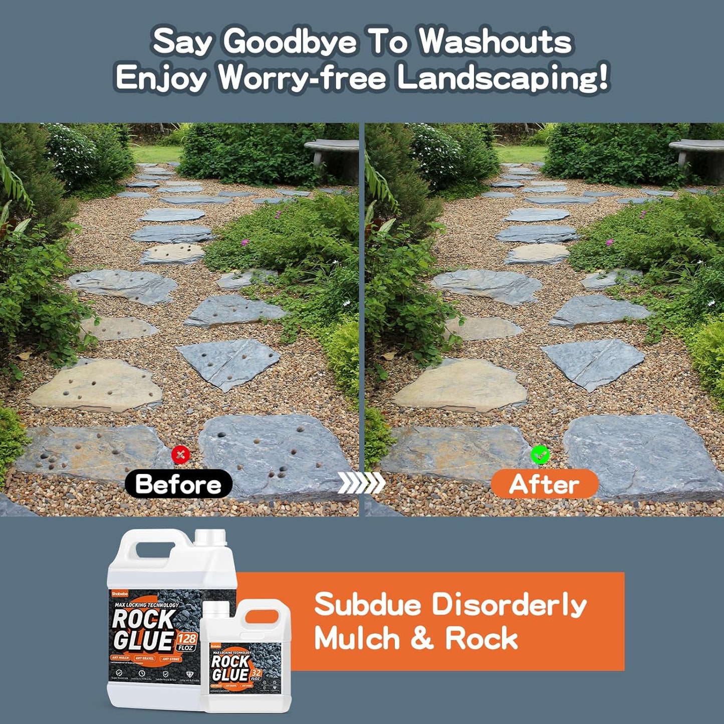 Rock Glue, 1 Gallon Mulch Glue for Landscaping, Fast-Dry Strong Pea Gravel Stabilizer Landscape