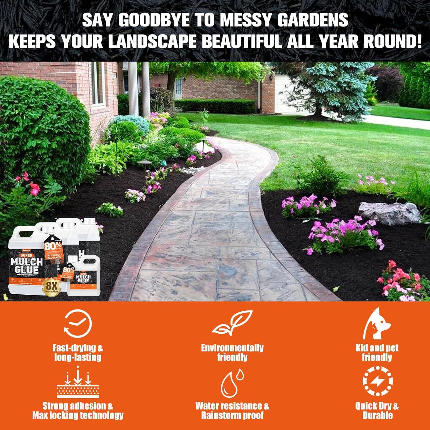 Mulch Glue for Landscaping, 1 Gallon Mulch Glue, Ready to Use Fast-Dry Non-Toxic, Strong Mulch Gravel Glue, Rock Glue