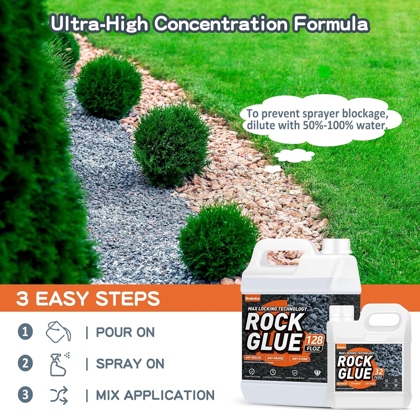 Rock Glue, 1 Gallon Mulch Glue for Landscaping, Fast-Dry Strong Pea Gravel Stabilizer Landscape