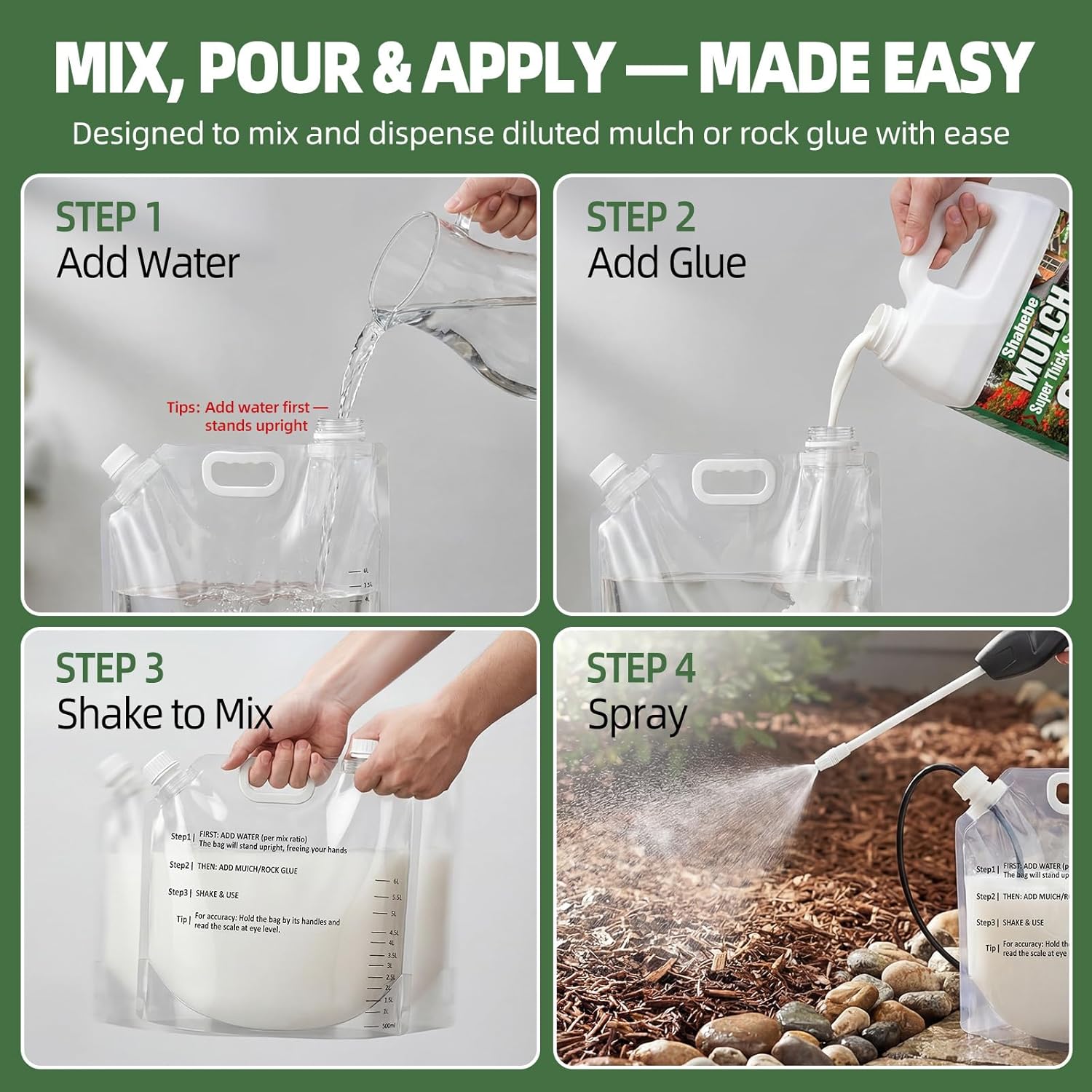 Shabebe Mulch Glue 1 Gallon Concentrated + Electric Sprayer Kit