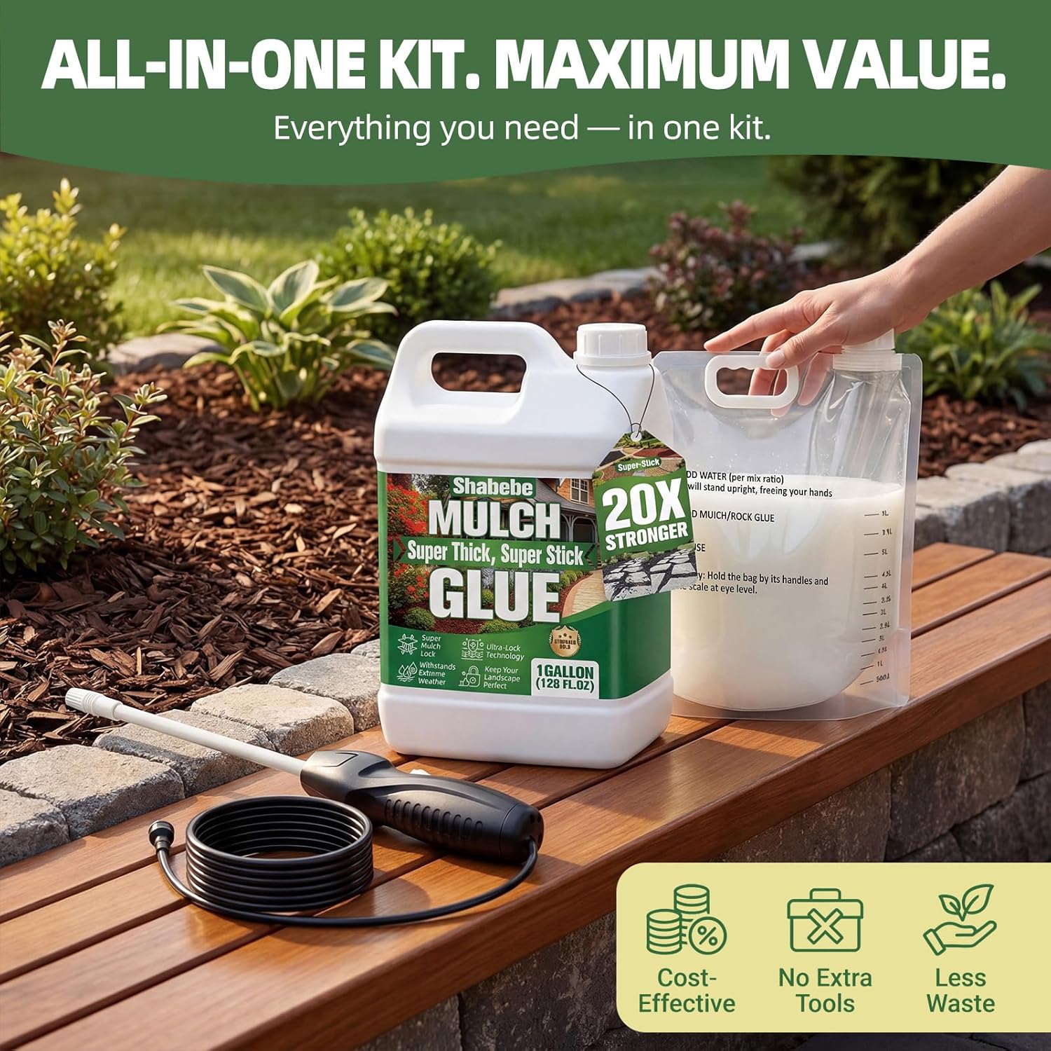 Shabebe Mulch Glue 1 Gallon Concentrated + Electric Sprayer Kit
