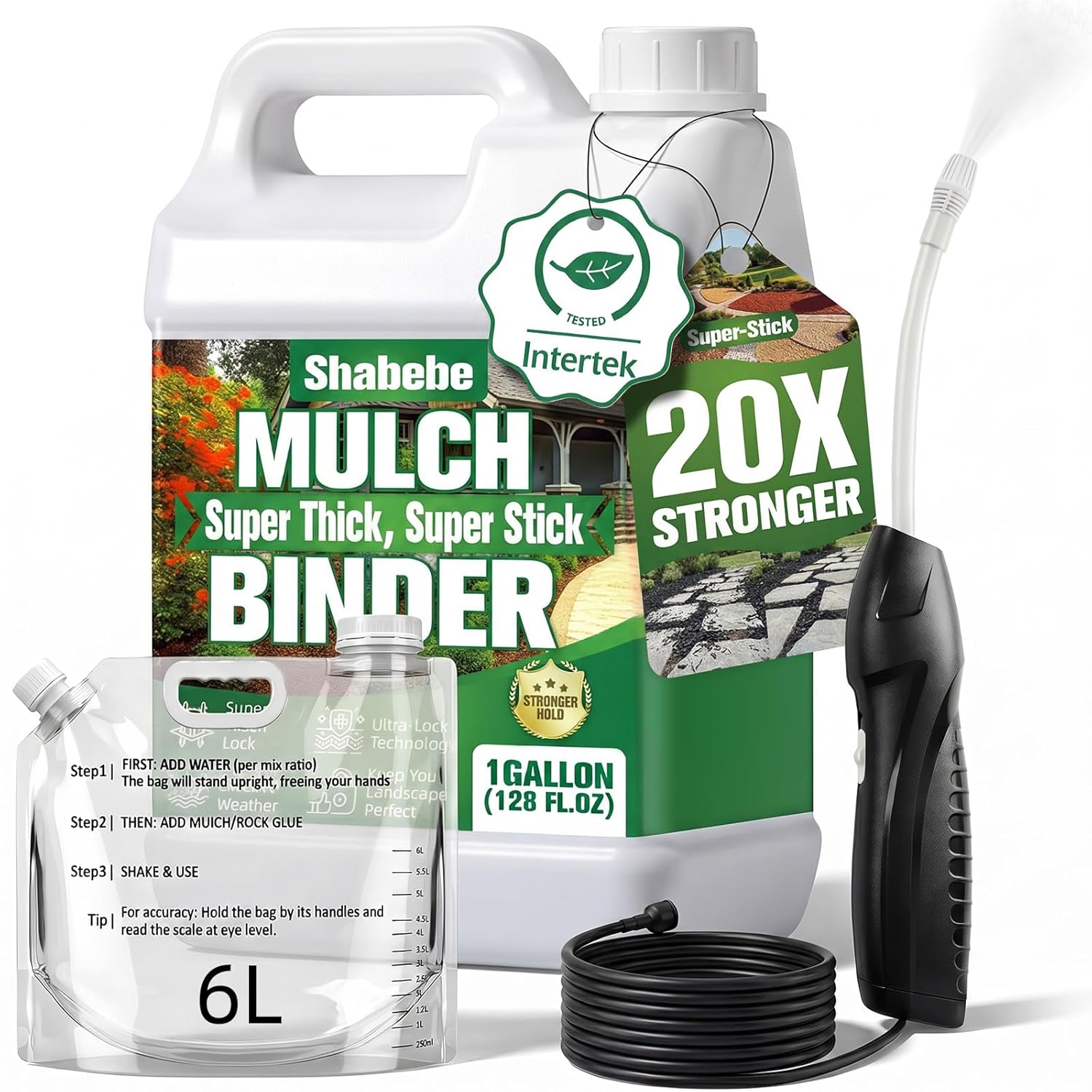 Shabebe Mulch Glue 1 Gallon Concentrated + Electric Sprayer Kit