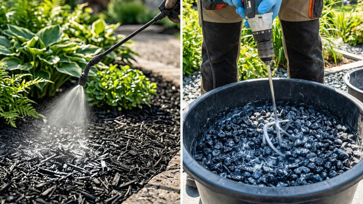 Comparison of spraying rock glue and mixing glue with landscape stones.