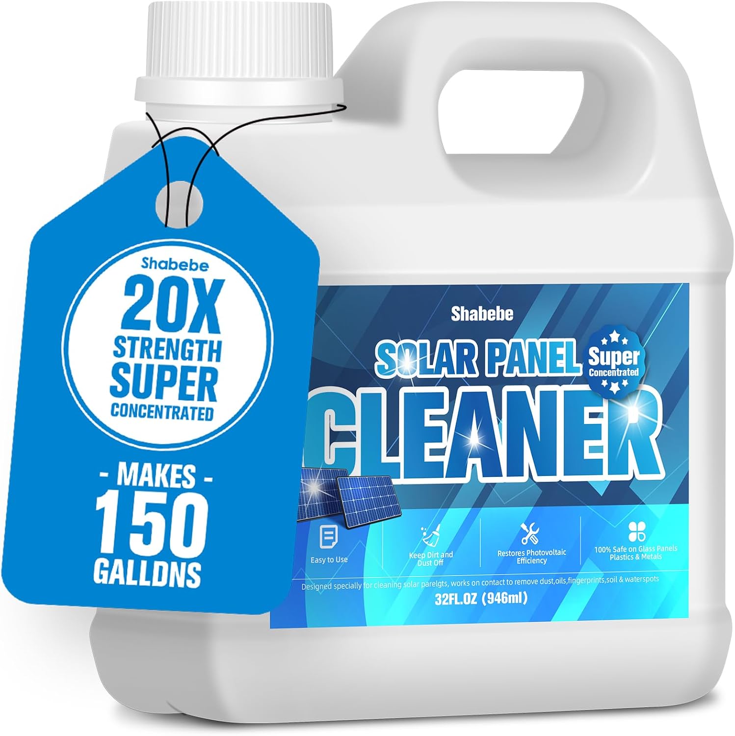 Shabebe Solar Panel Cleaner 32 oz - 20X Concentrated (Makes 150 Gallons)