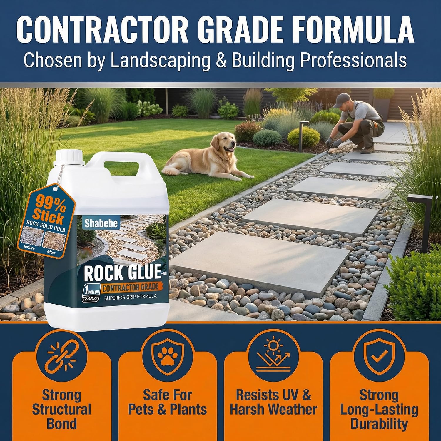 Shabebe Rock Glue Pro for High-Traffic Walkways - 1 Gallon Concentrated