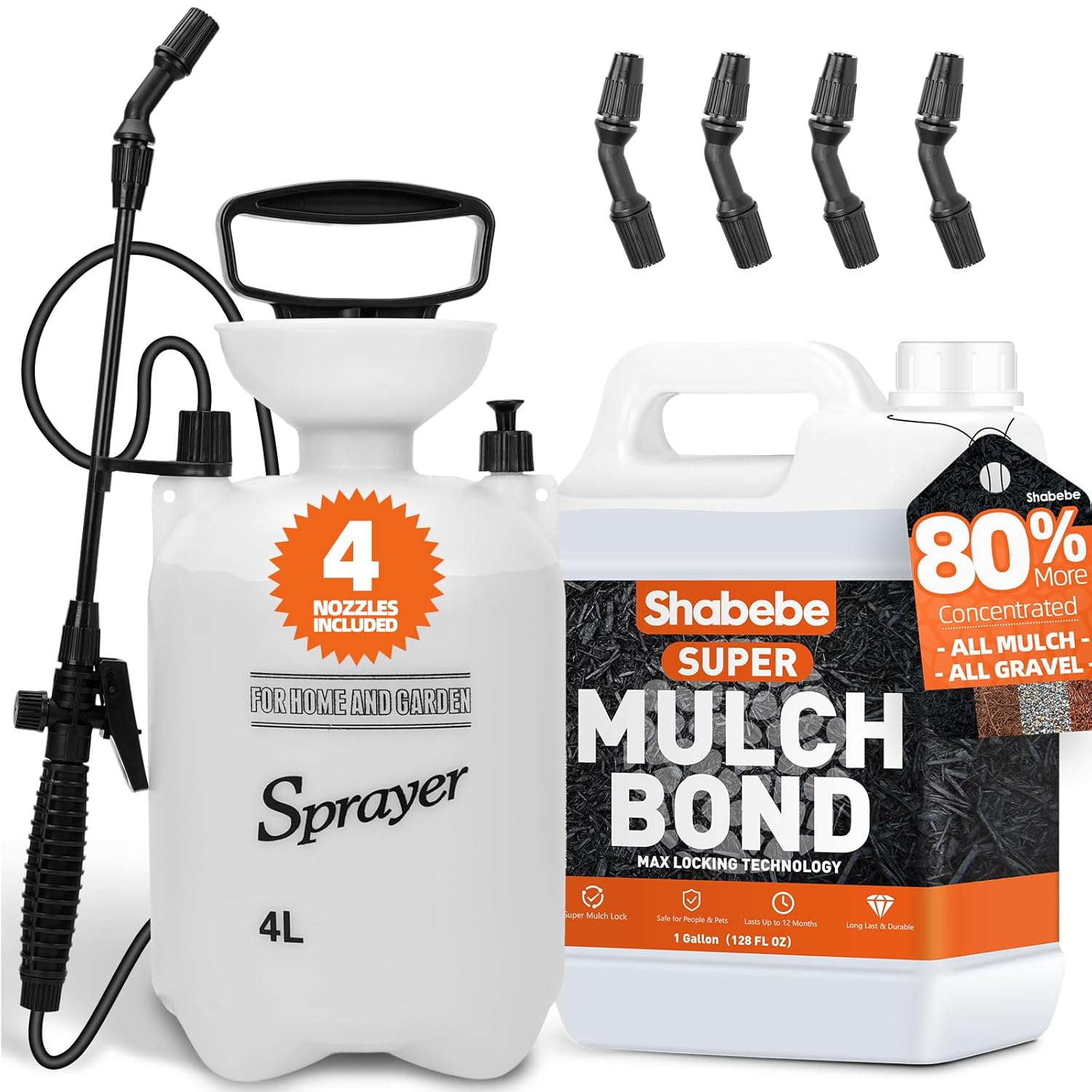 Shabebe Mulch Glue 1 Gallon Concentrated + Pump Sprayer Kit - Max Locking Technology